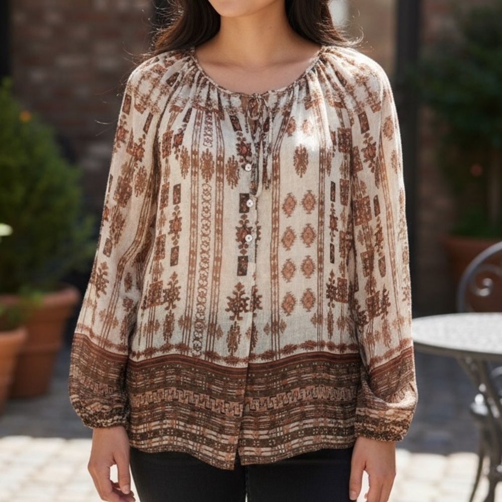 Lucky Brand Print Sheer Blouse